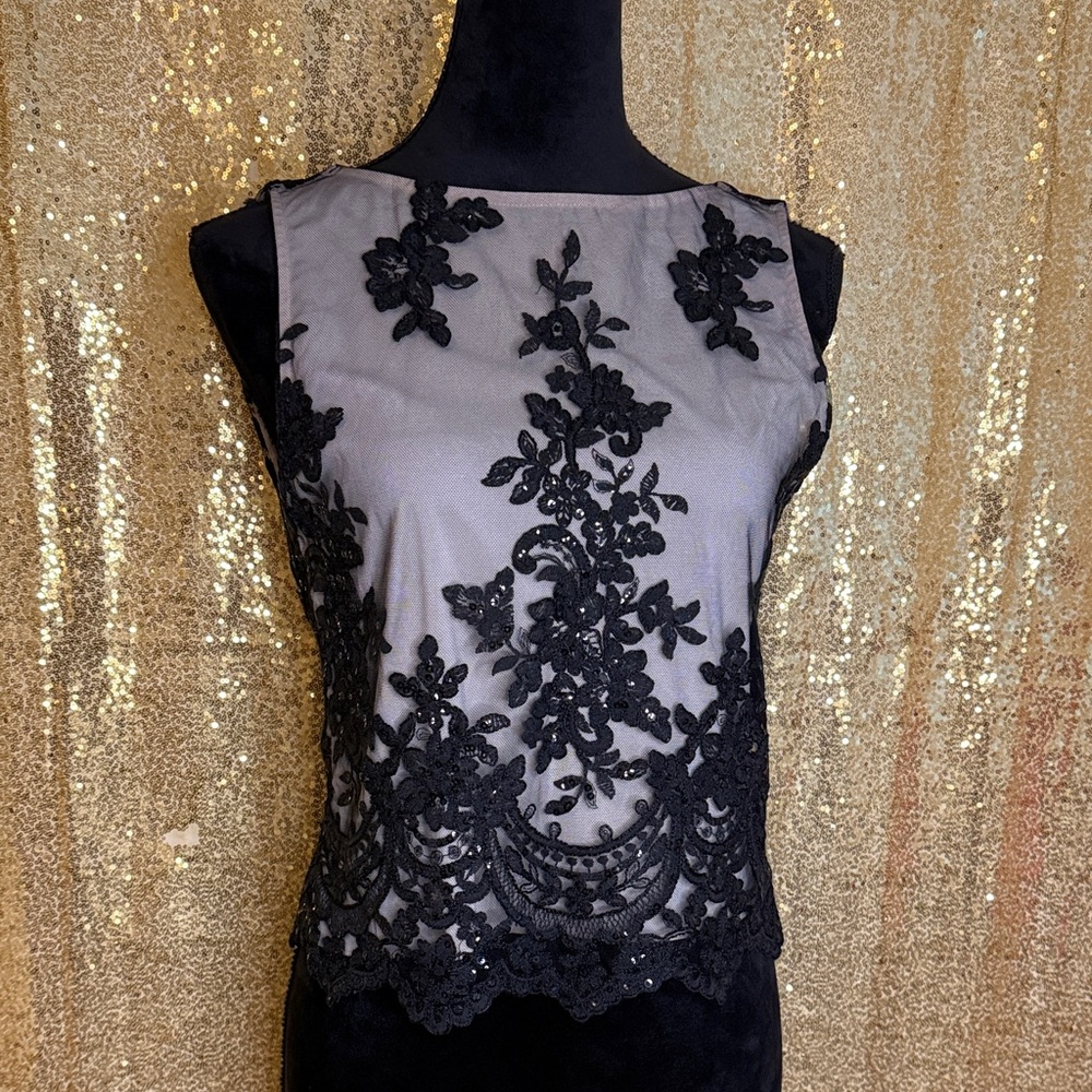 Alice + Olivia cream and black embroidered and sequin Blouse
